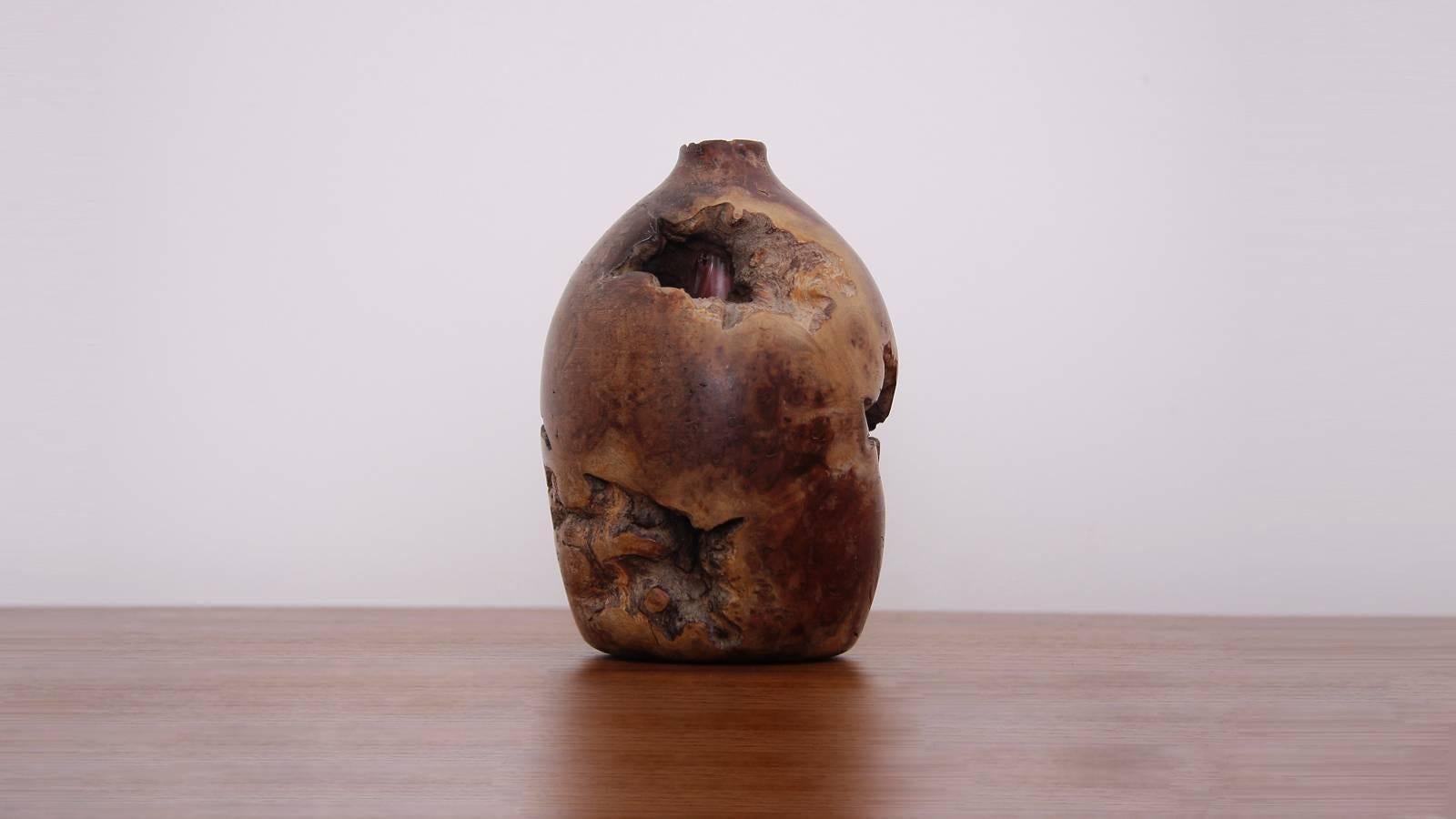 Mid-Century Modern Burl Wood Vase from California, Signed