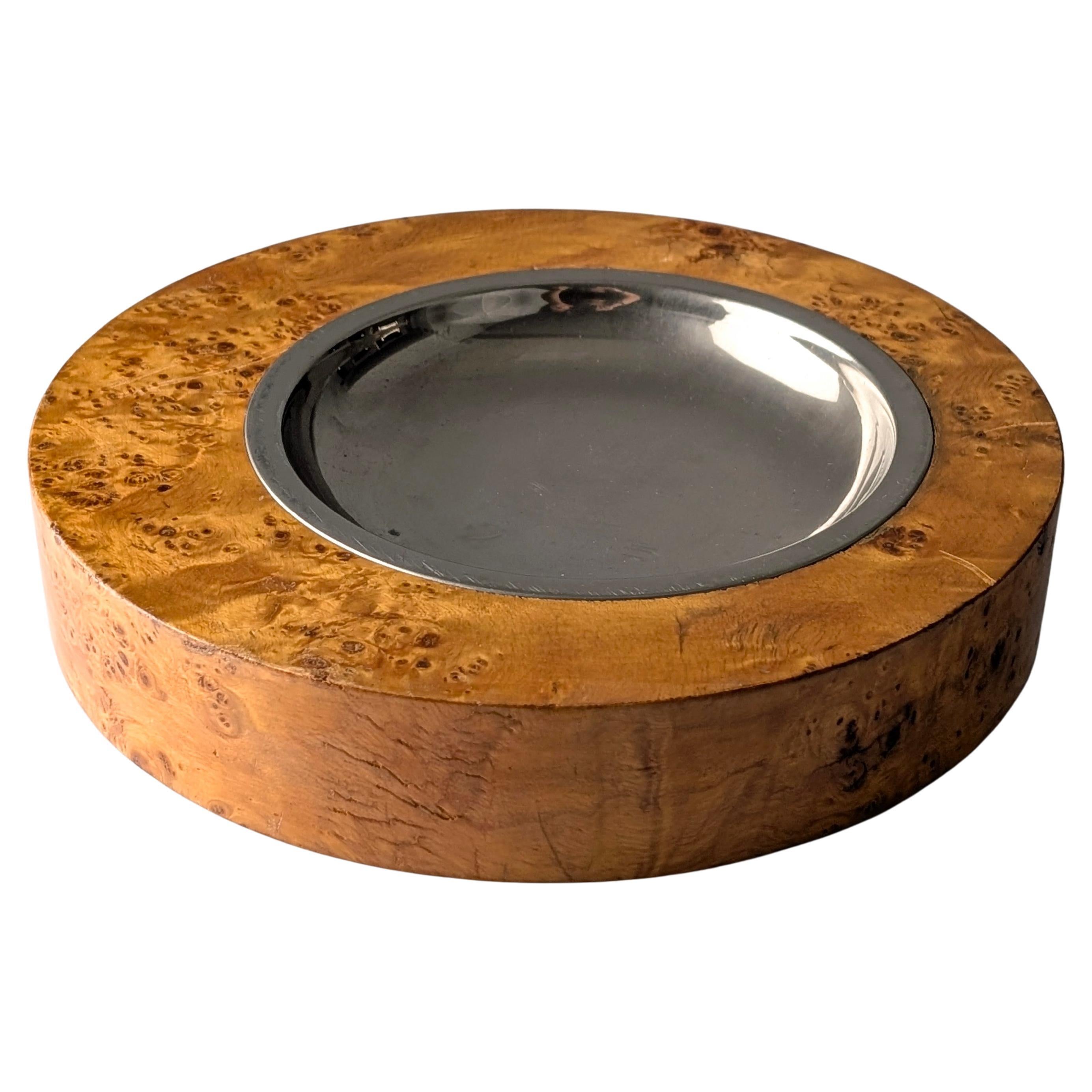 Wurzelholzfurnier Tablett Edelstahl Mid-Century Modern 1970s