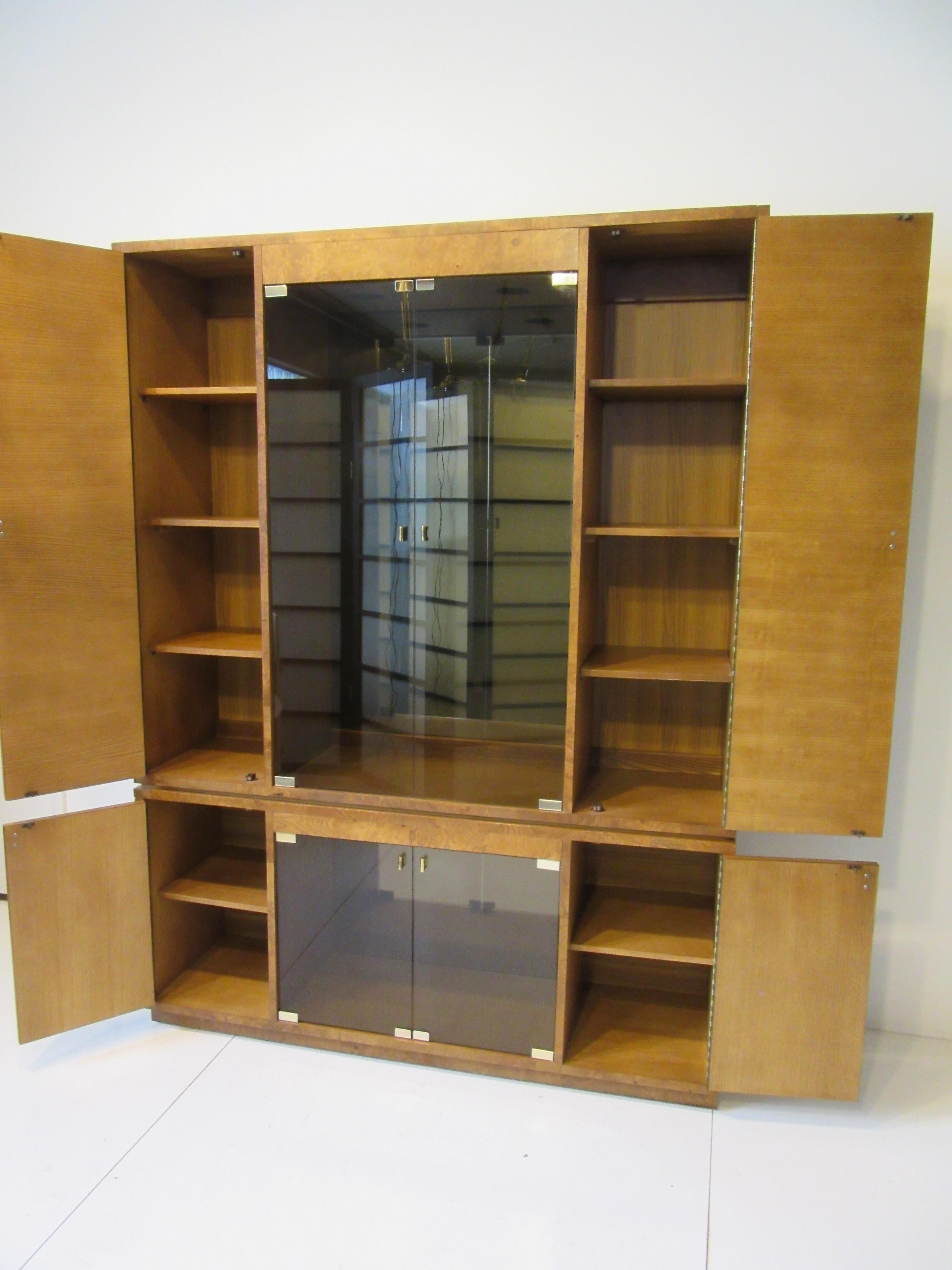 American Burl Wood Wall Unit / 2pc. Cabinet or Bookcase by Bernhardt