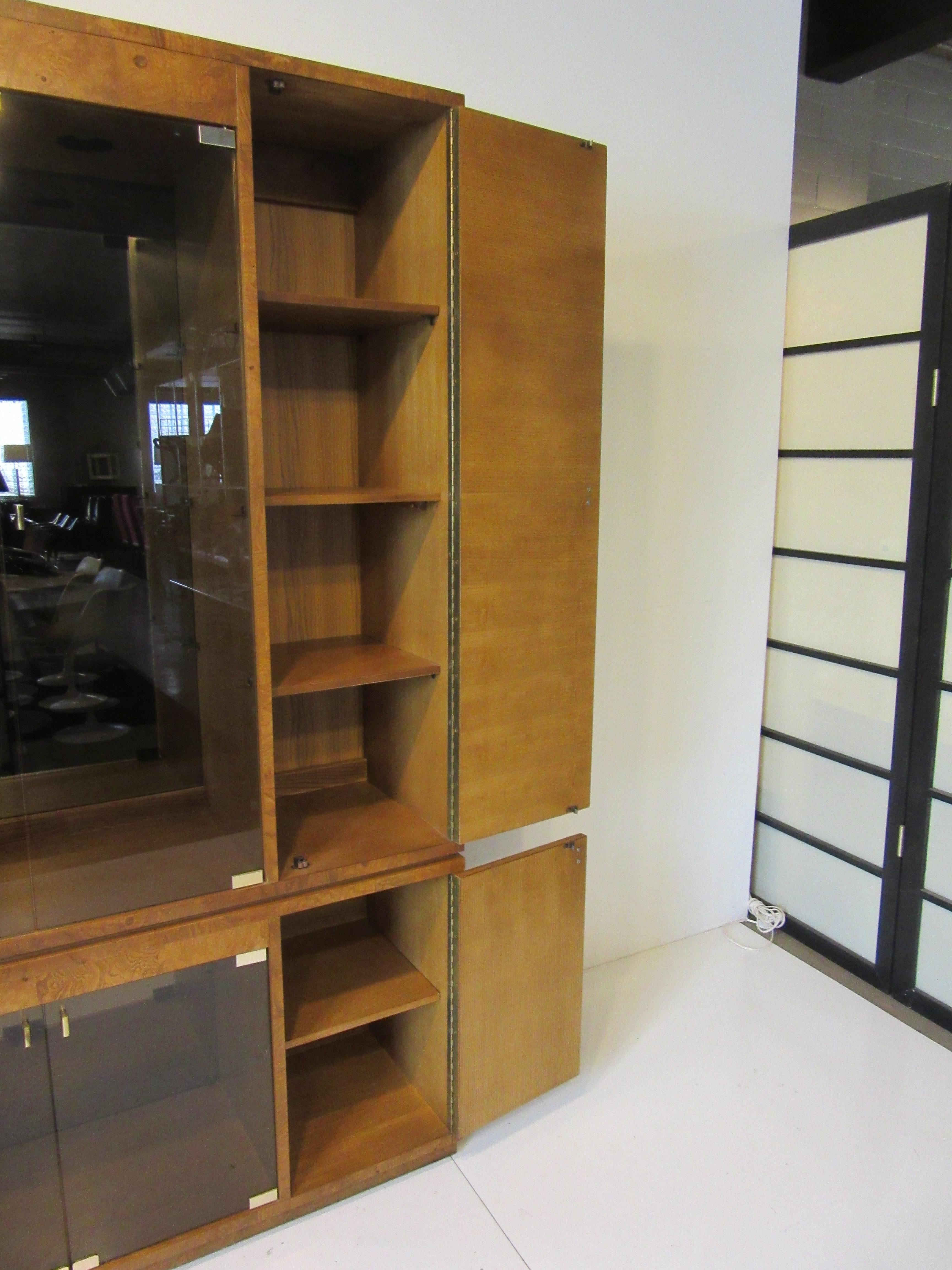 Burl Wood Wall Unit / 2pc. Cabinet or Bookcase by Bernhardt In Good Condition In Cincinnati, OH