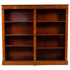 Retro Burl Yew Wood Open Three Shelf Bookcase