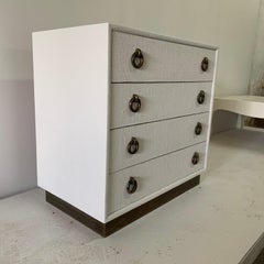 Burlap Clad Painted Chest with Wonderful Original Bronze Hardware