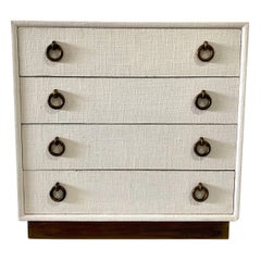 Burlap Clad Painted Chest with Wonderful Original Bronze Hardware