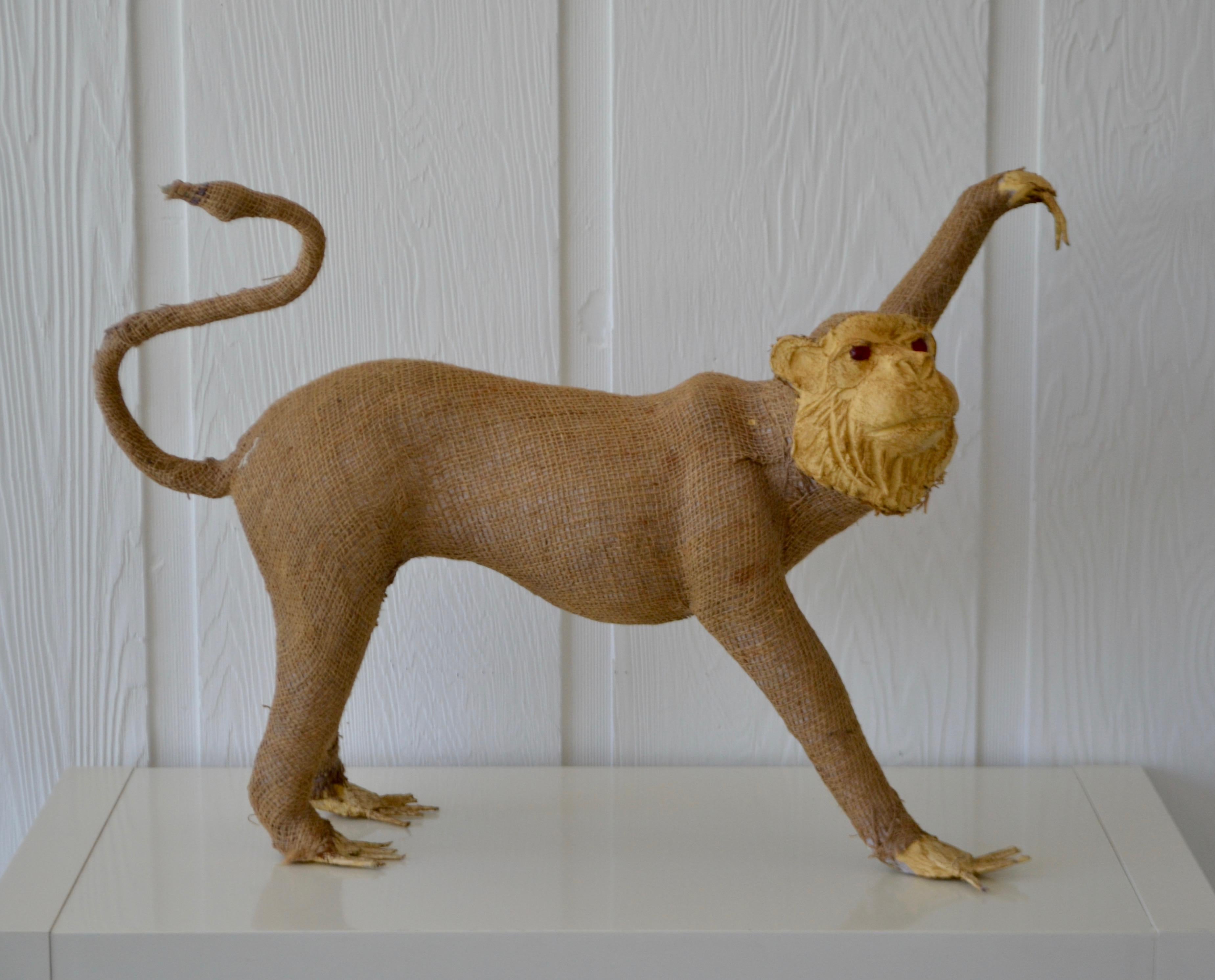 Anglo-Indian Burlap Monkey Statue For Sale