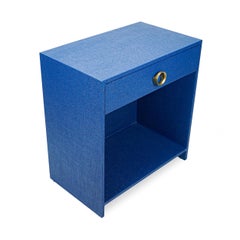 Burlap-Wrapped Lacquered Bedside / Side Table w/ Drawer - Customizable