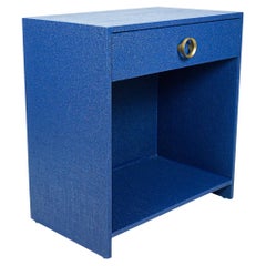 Burlap-Wrapped Lacquered Bedside / Side Table w/ Drawer - Customizable