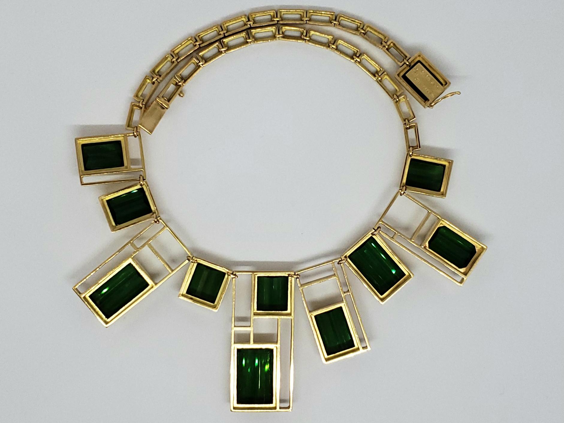 Women's Burle Marx 18 Karat Gold Matched Green Tourmaline Necklace For Sale