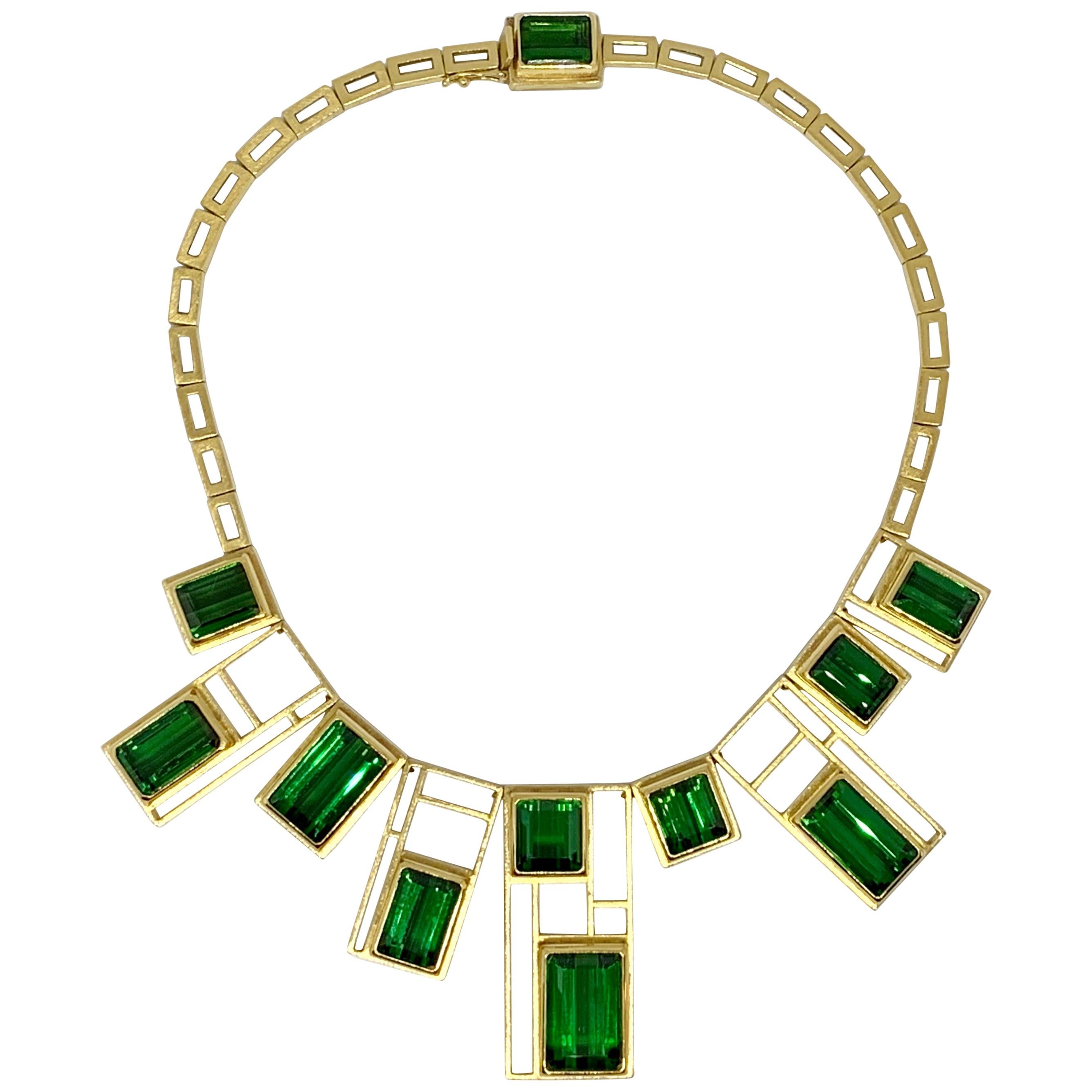 Burle Marx 18 Karat Gold Matched Green Tourmaline Necklace For Sale