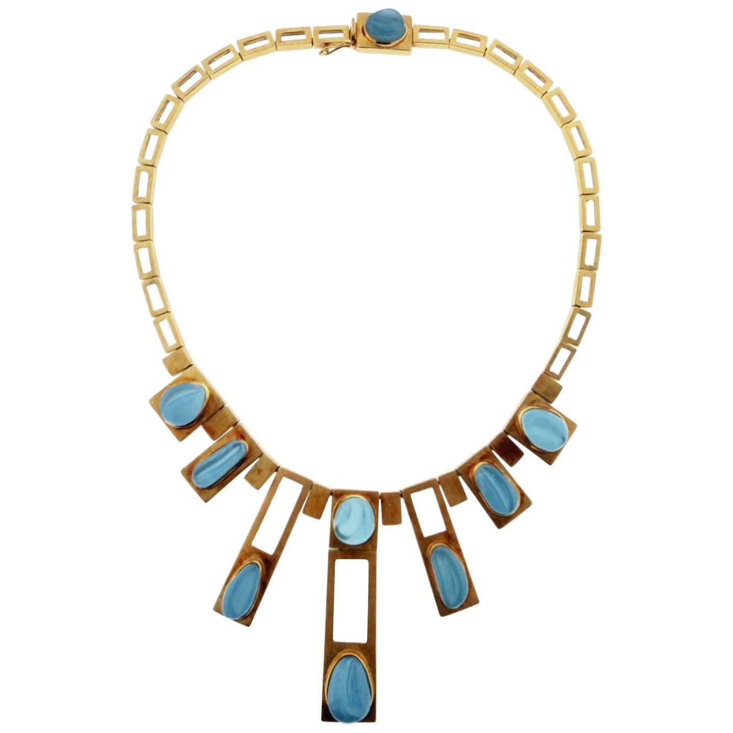 Burle Marx 18 Karat Forma Livre Carved Aquamarine Necklace For Sale