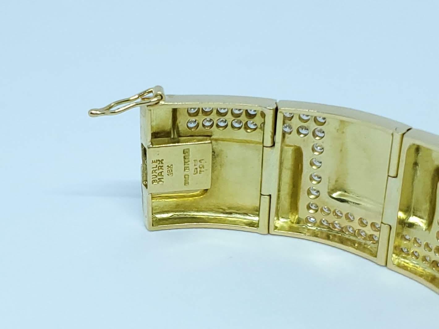 Women's Burle Marx 18 Karat Gold Diamond Bracelet with 4.83 Carats of Diamonds For Sale