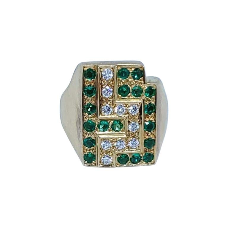 Burle Marx 18 Karat Gold Emerald and Diamond Ring For Sale