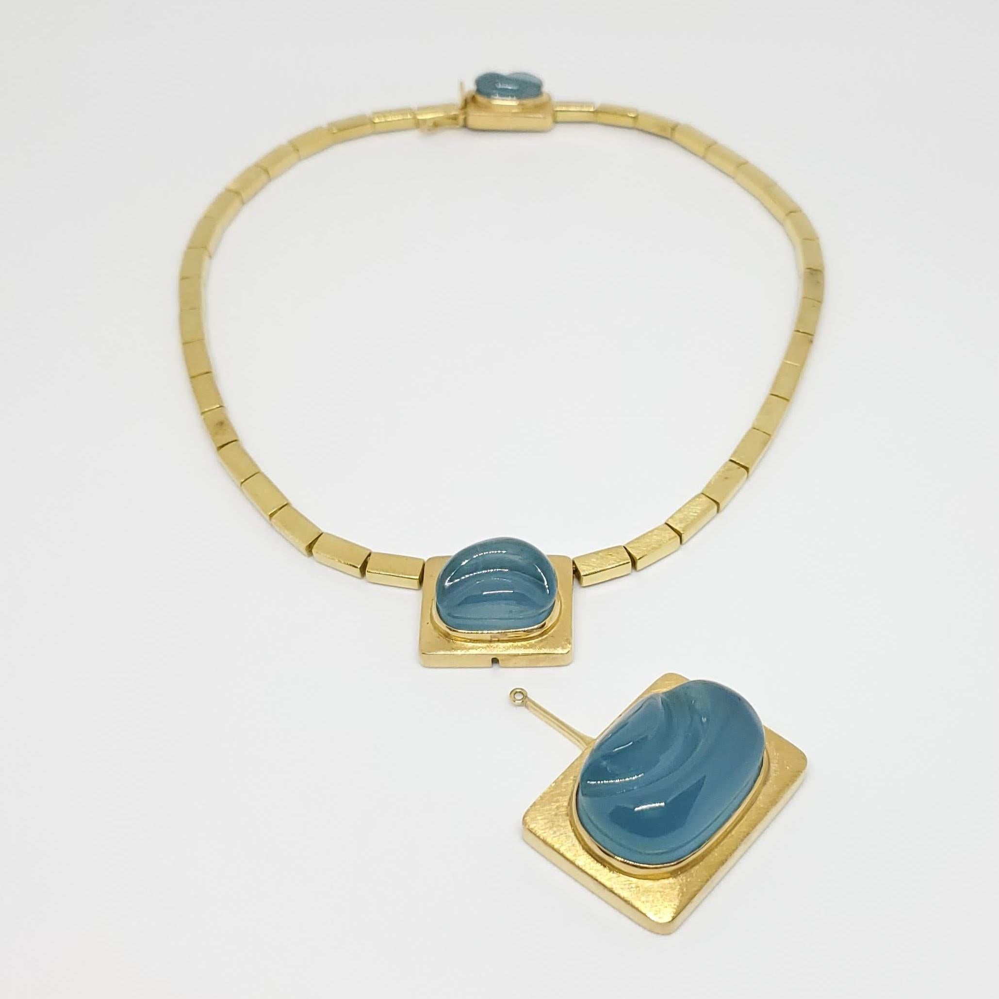 Modernist Burle Marx 18 Karat Gold Free Form 'Forma Livre' Aquamarine Necklace