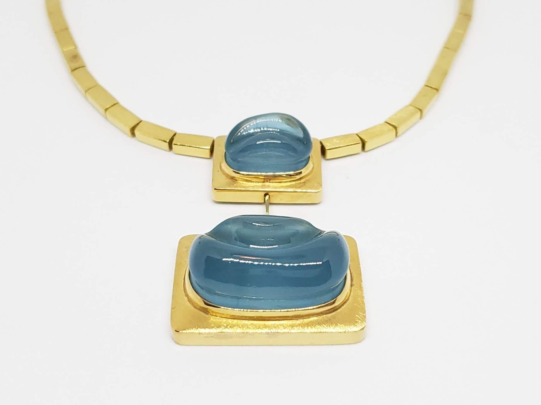 Burle Marx 18 Karat Gold Free Form 'Forma Livre' Aquamarine Necklace In Excellent Condition In Woodway, TX