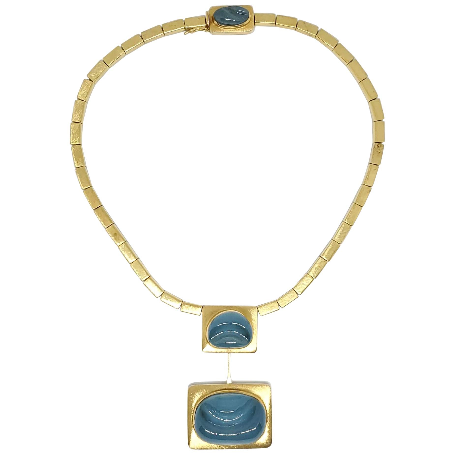 Burle Marx 18 Karat Gold Free Form 'Forma Livre' Aquamarine Necklace