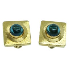 Vintage Burle Marx 18 Karat Gold Indicolite Tourmaline Earrings