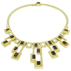 Vintage Burle Marx 18 Karat Gold Matched Garnet Necklace
