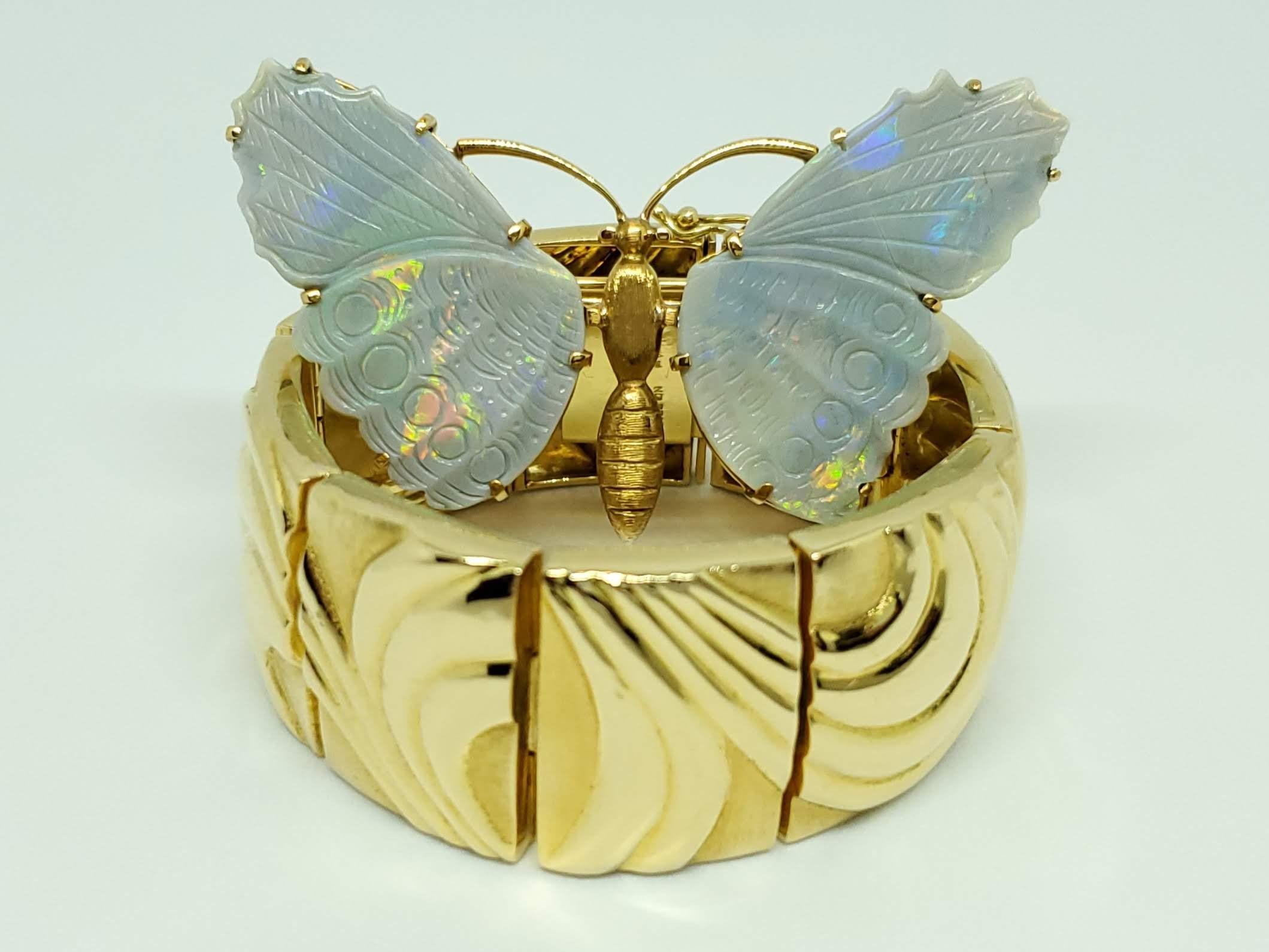 Women's or Men's Burle Marx 18 Karat Gold Opal Butterfly Brooch For Sale