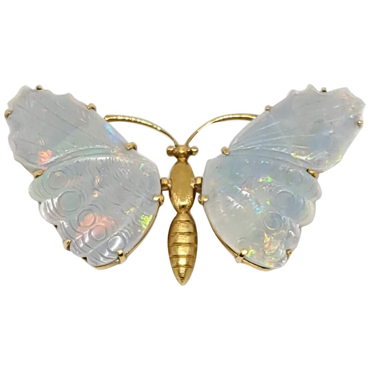Burle Marx 18 Karat Gold Opal Butterfly Brooch For Sale