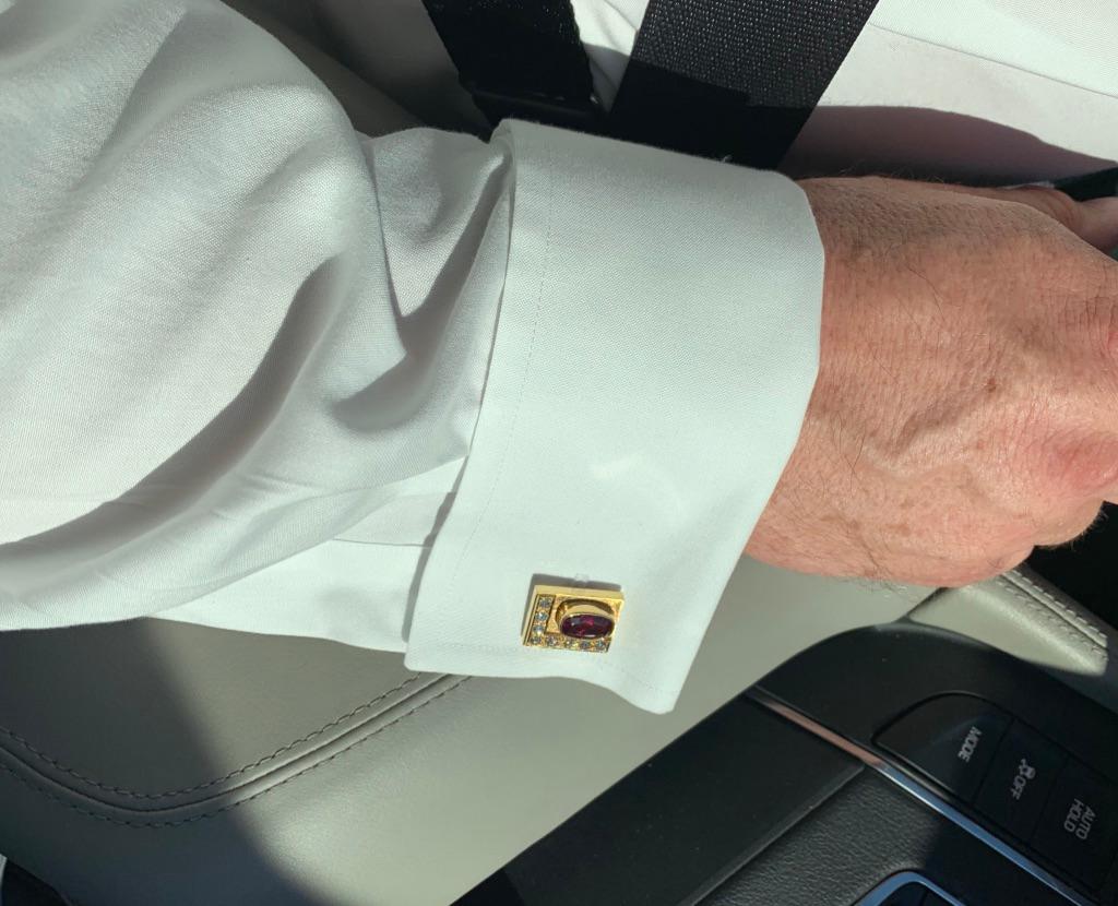 Burle Marx 18 Karat Gold Rubellite and Diamond Cufflinks with Tuxedo Studs In Excellent Condition For Sale In Woodway, TX