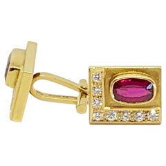 Burle Marx 18 Karat Gold Rubellite and Diamond Cufflinks with Tuxedo Studs