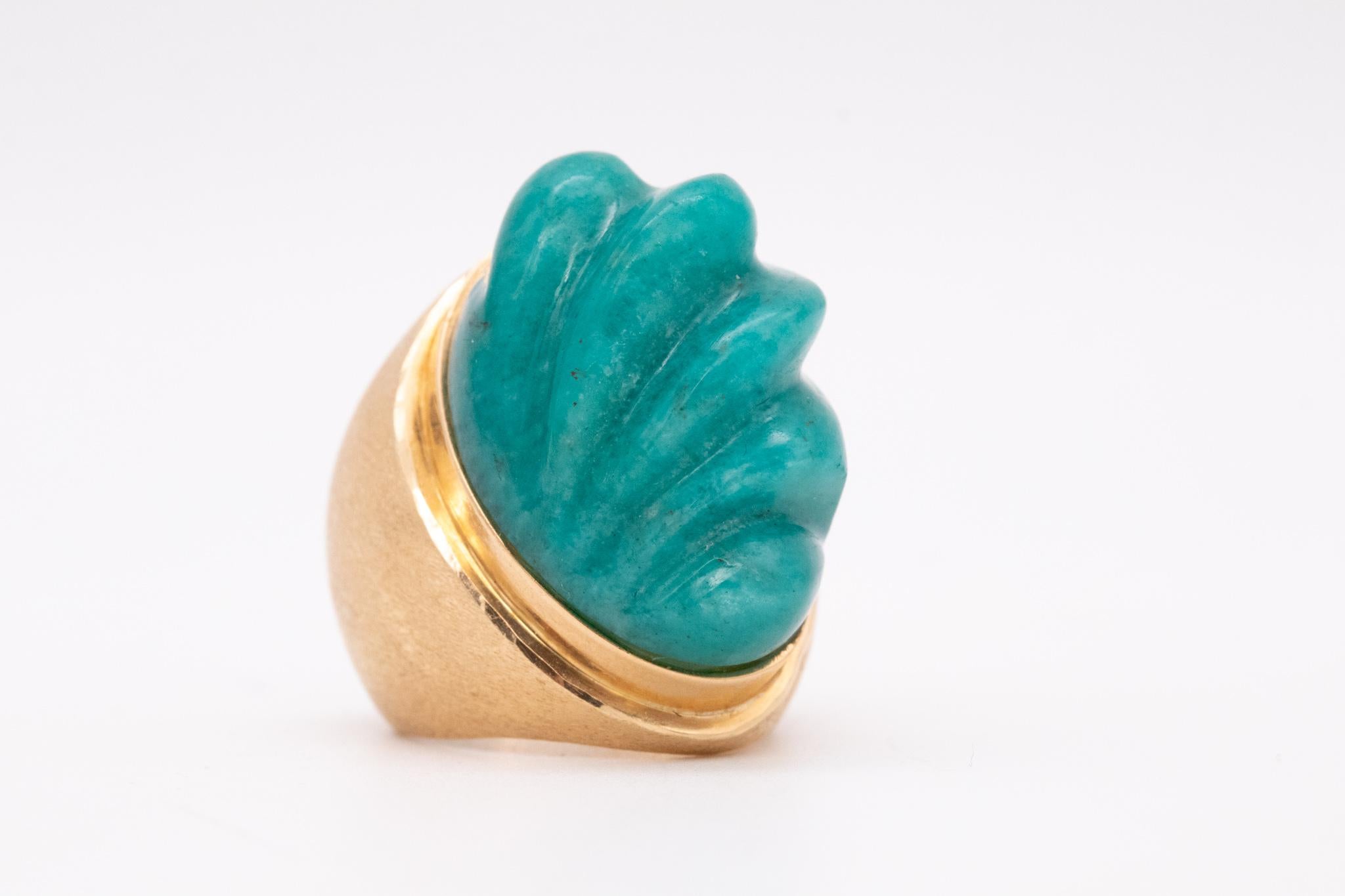 Modernist Burle Marx 1960 Brazil 18kt Yellow Gold Forma Livre Ring with 38 Ct in Amazonite