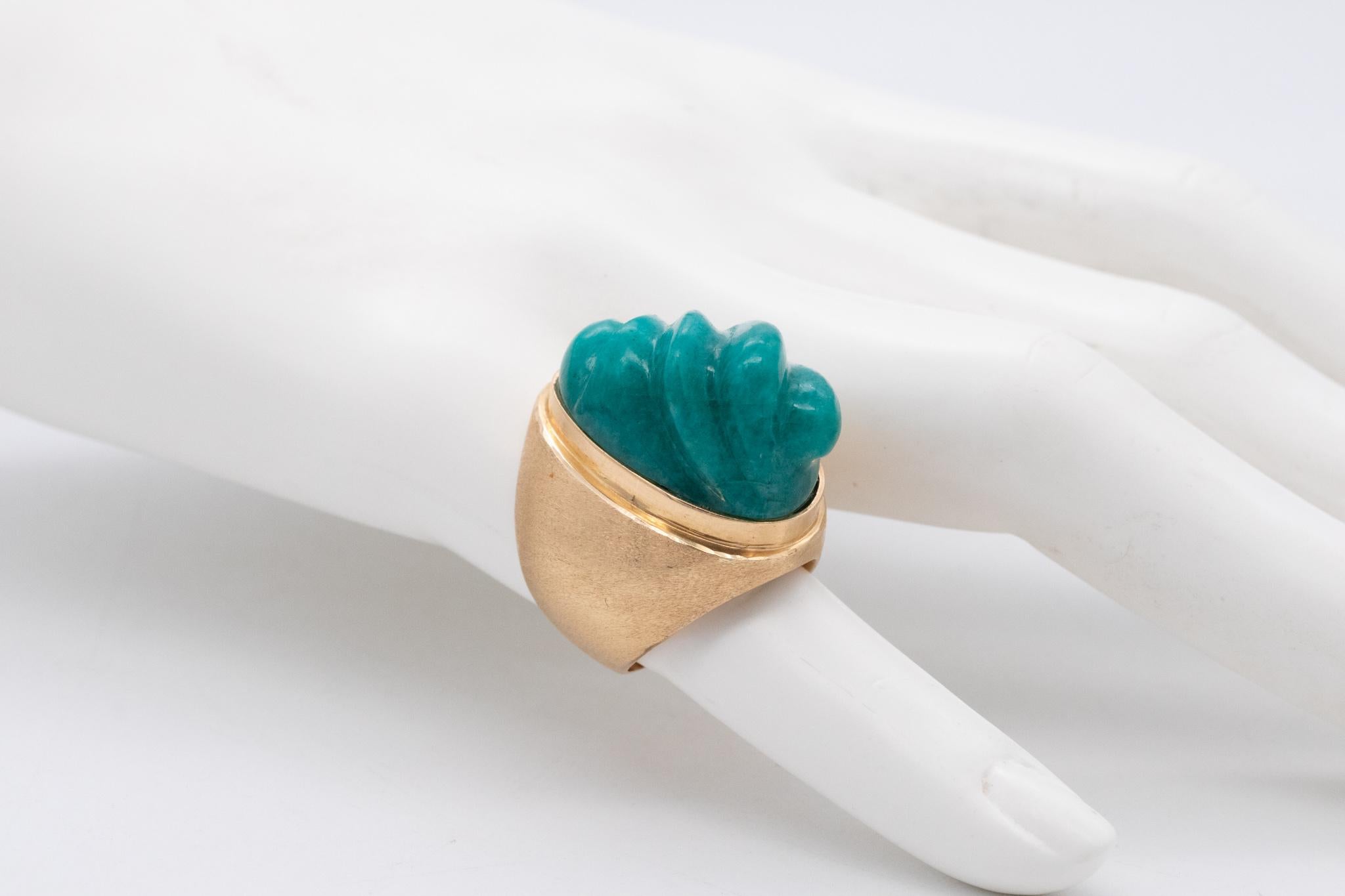 Women's or Men's Burle Marx 1960 Brazil 18kt Yellow Gold Forma Livre Ring with 38 Ct in Amazonite