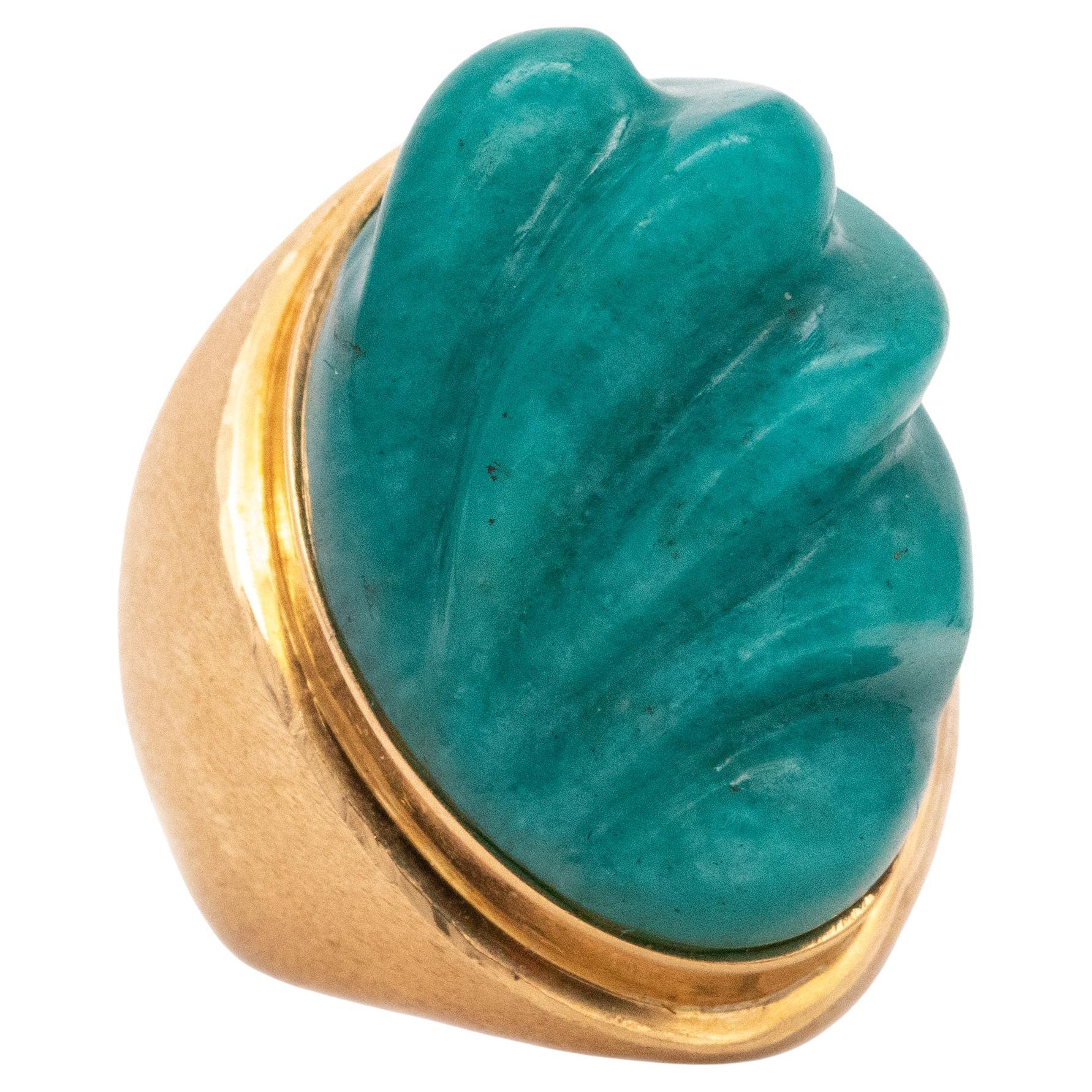 Burle Marx 1960 Brazil 18kt Yellow Gold Forma Livre Ring with 38 Ct in Amazonite