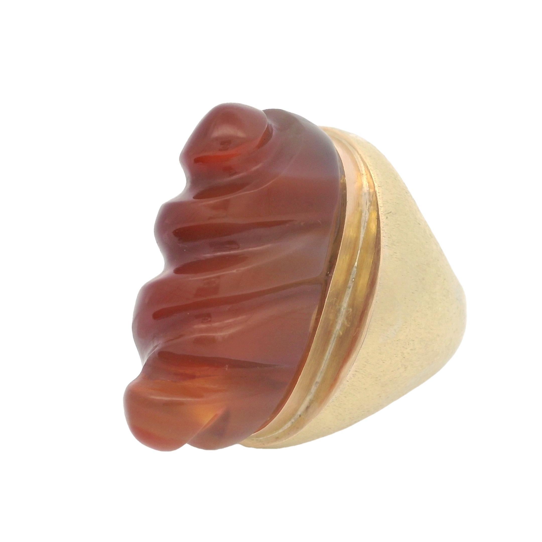 Burle Marx 1960 Brasilien 18Kt Gelbgold Forma Livre Ring mit Achat im Angebot 2