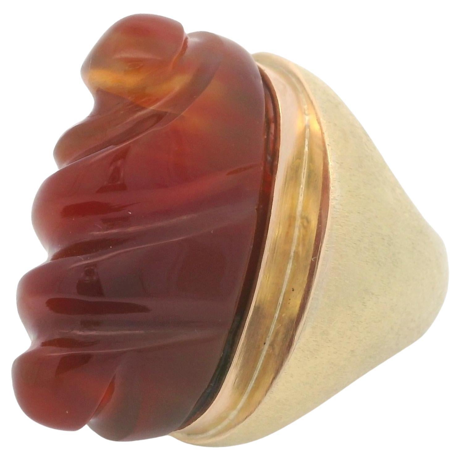 Burle Marx 1960 Brasilien 18Kt Gelbgold Forma Livre Ring mit Achat im Angebot