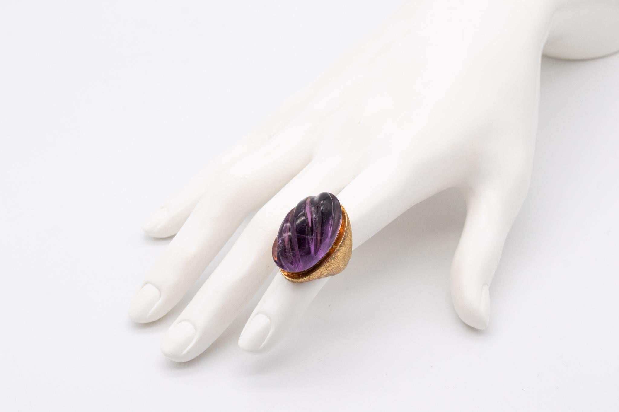 Mixed Cut Burle Marx 1960 Brazil Forma Livre Cocktail Ring 18Kt Gold 35cts Carved Amethyst