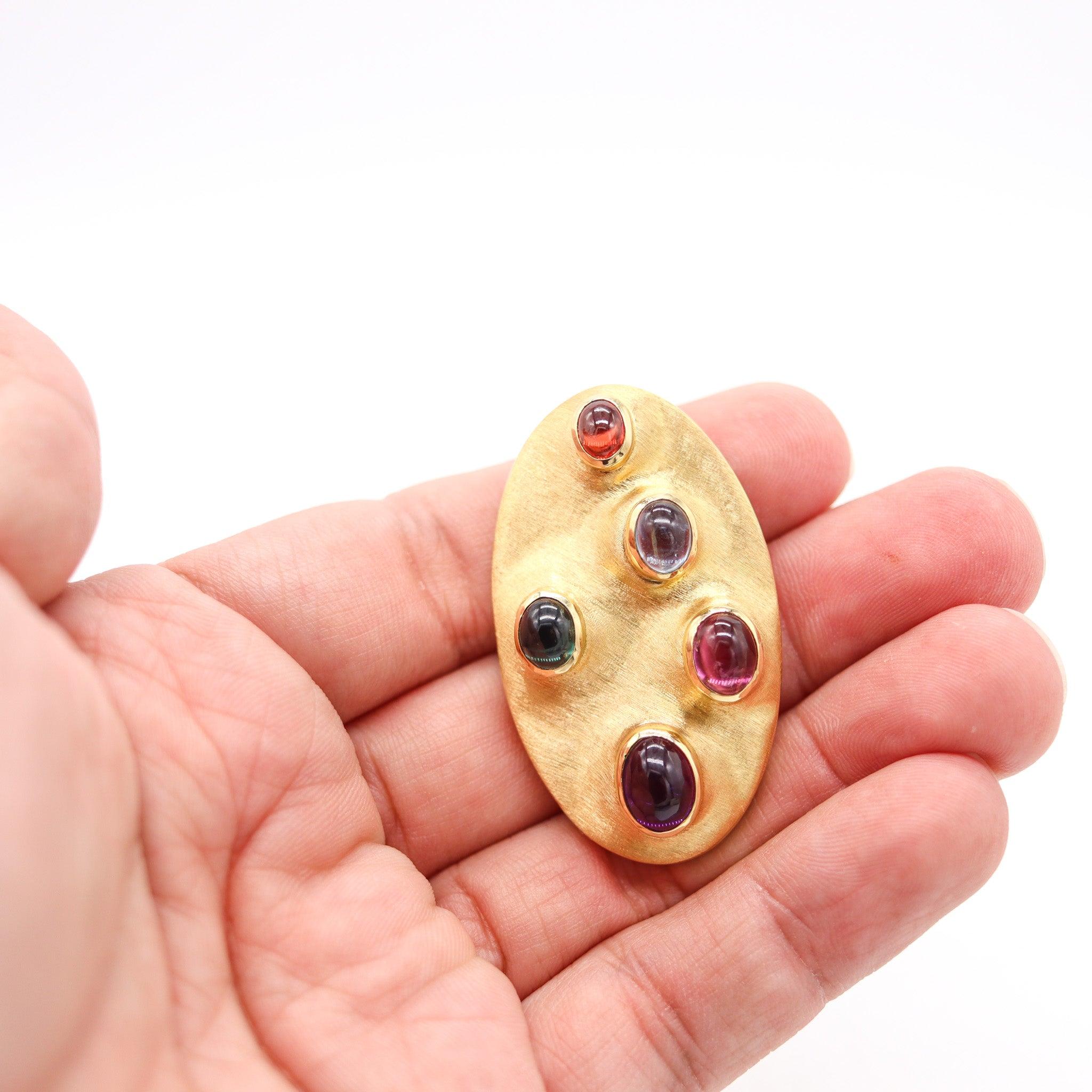 Modernista Burle Marx 1965, ciondolo-spilla in oro giallo 18Kt con gemme di colore vivo in vendita