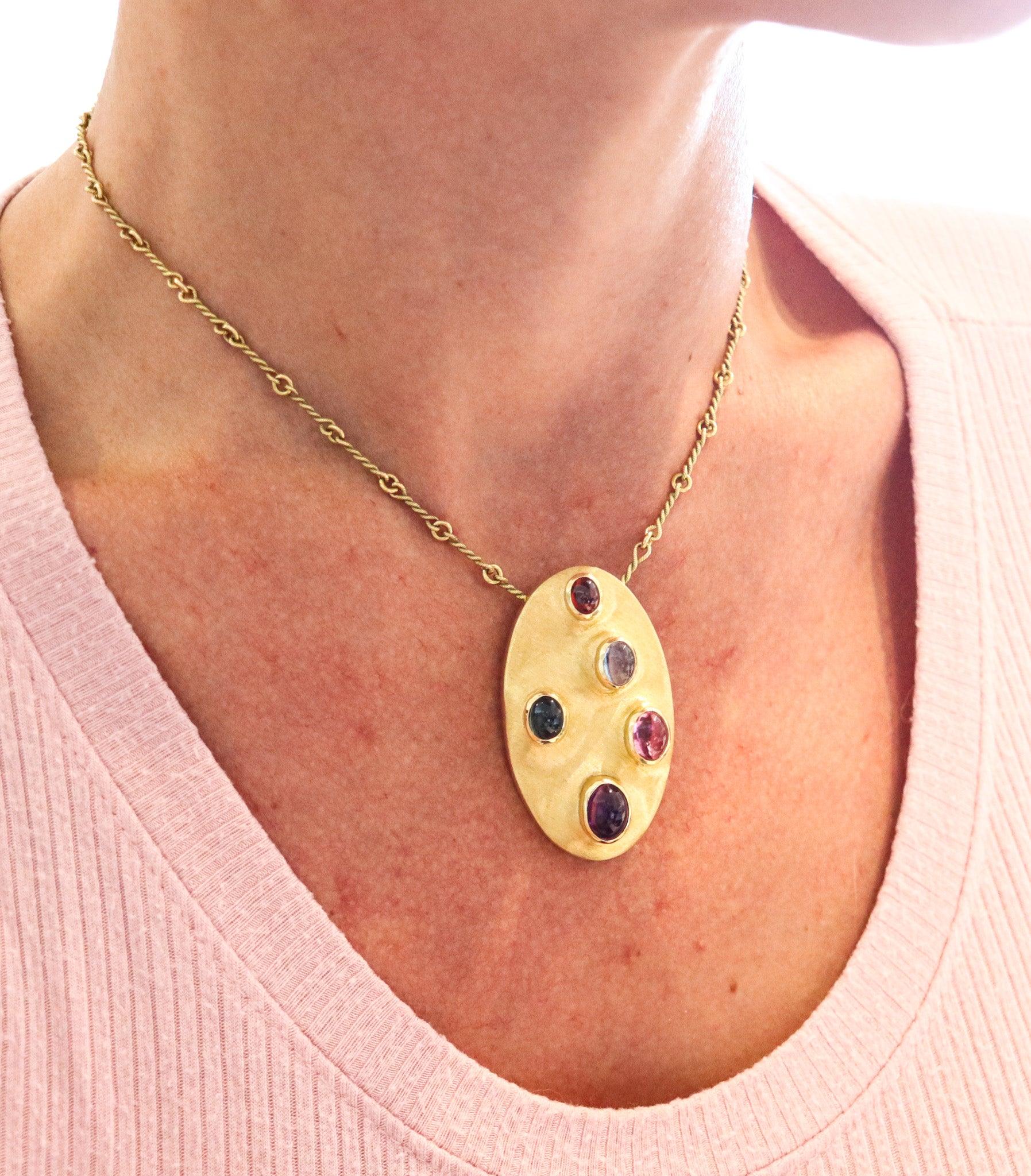 Cabochon Burle Marx 1965, ciondolo-spilla in oro giallo 18Kt con gemme di colore vivo in vendita