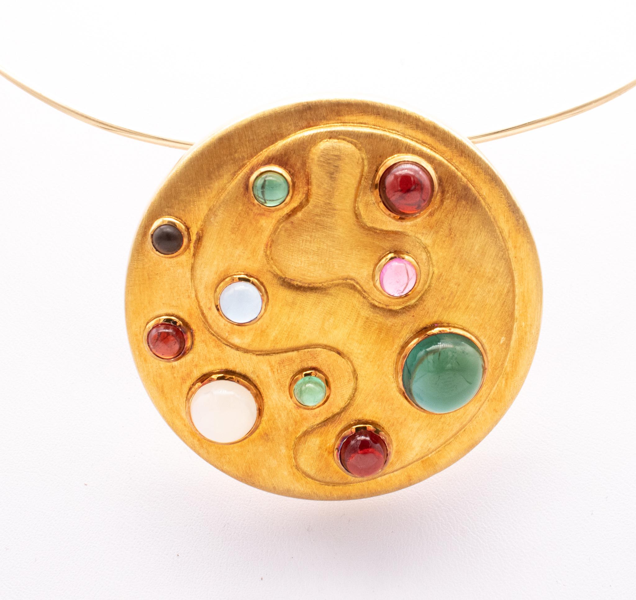 Modernist Burle Marx 1970 Brazil 18Kt Pendant Brooch 12.15 Cts in Natural Color Gemstones