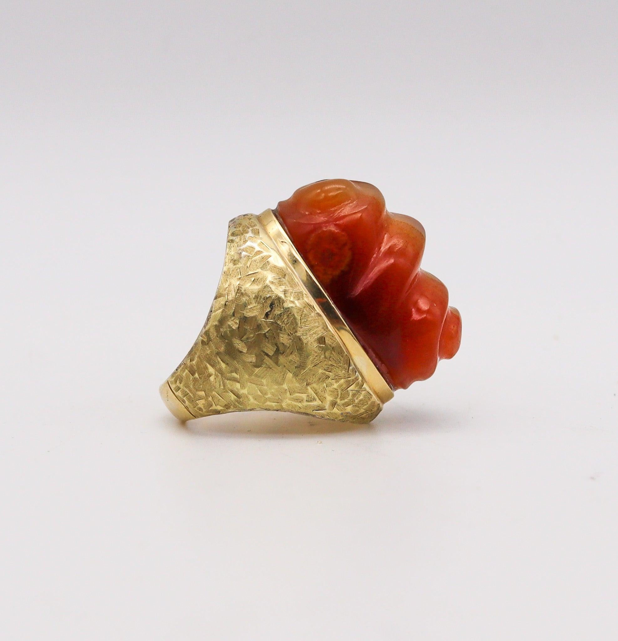 Cabochon BURLE MARX 1970 Forma Livre Cocktail Ring In 18Kt Yellow Gold With Carved Agate
