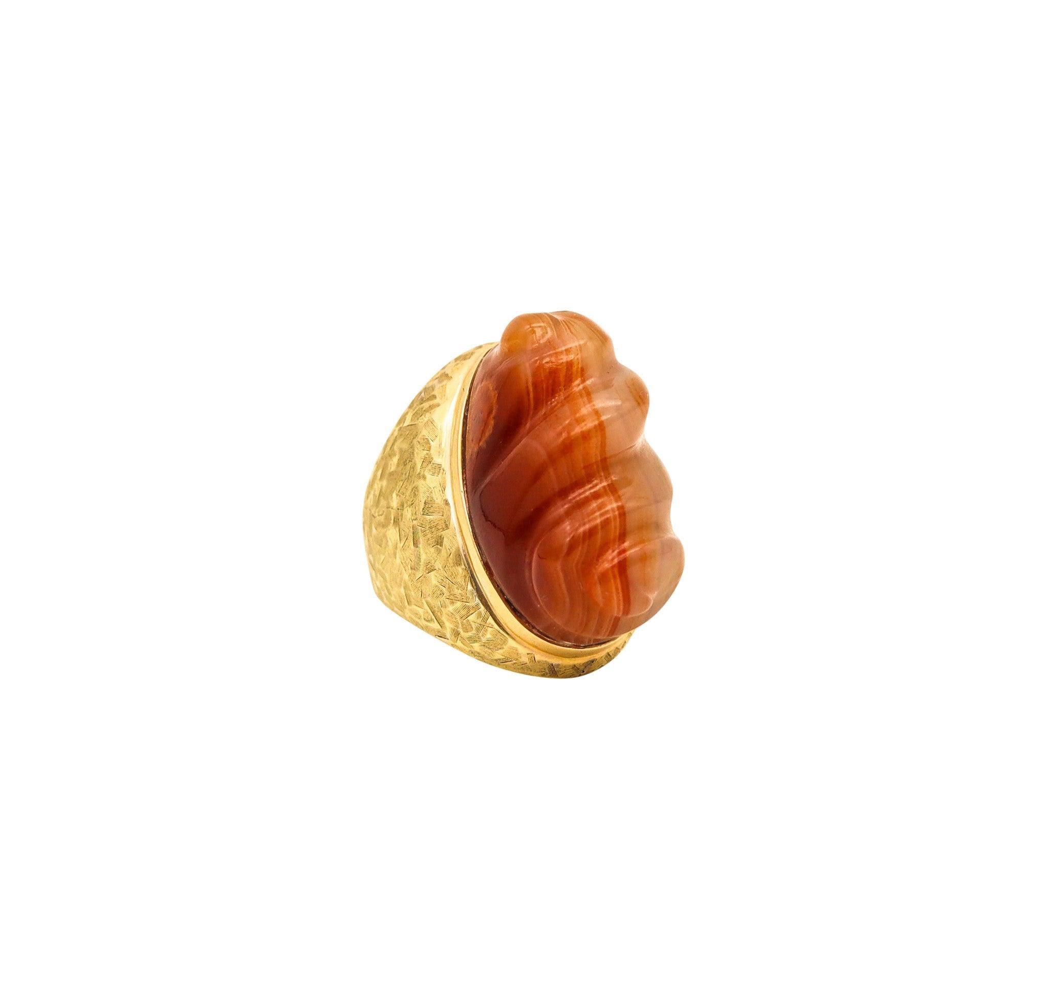 BURLE MARX 1970 Forma Livre Cocktail Ring In 18Kt Yellow Gold With Carved Agate 1