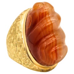 BURLE MARX 1970 Forma Livre Cocktail Ring In 18Kt Yellow Gold With Carved Agate