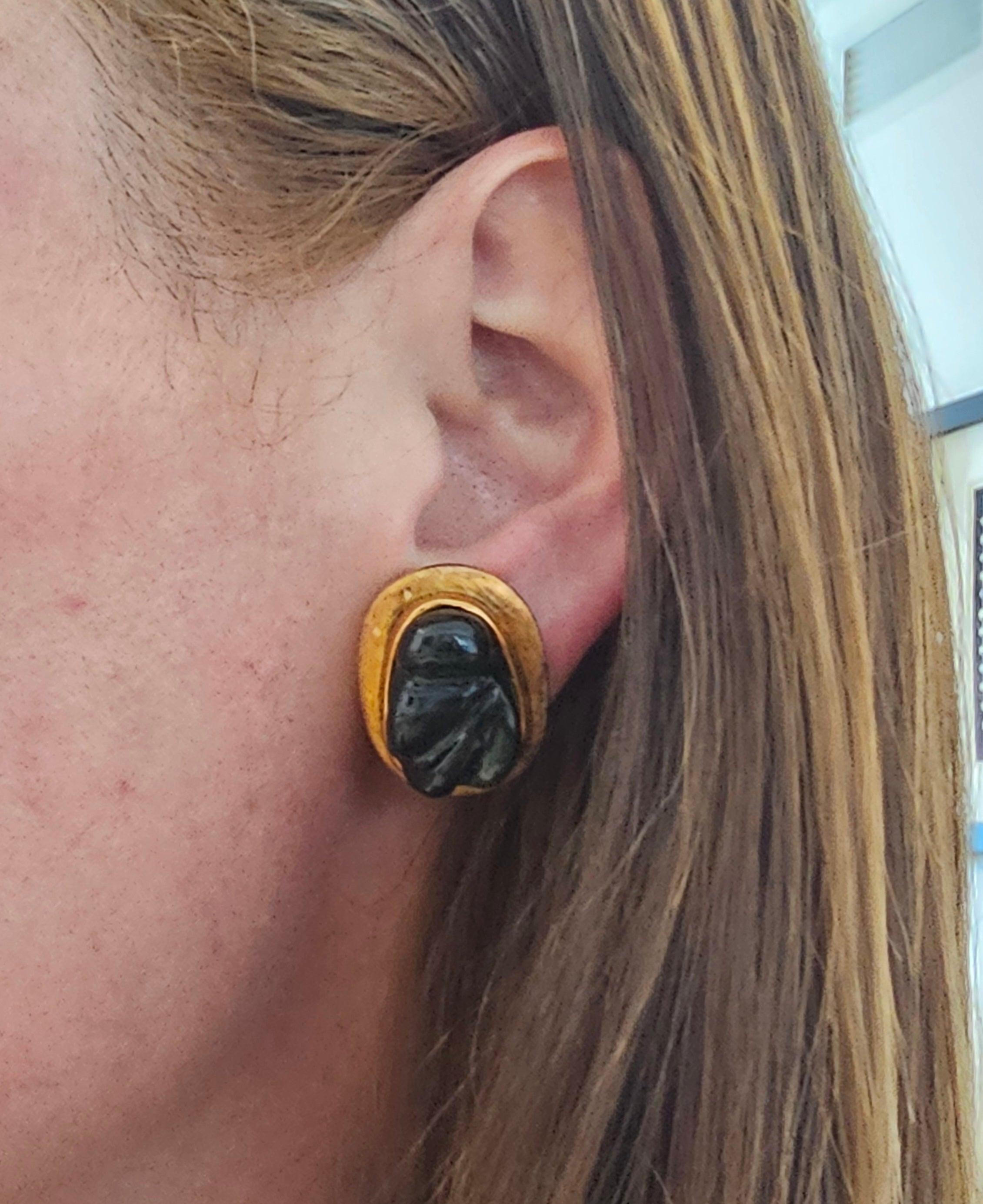 Modernist BURLE MARX 1970 Forma Livre Pair Of Clips Earrings In 18Kt Gold With Tourmalines