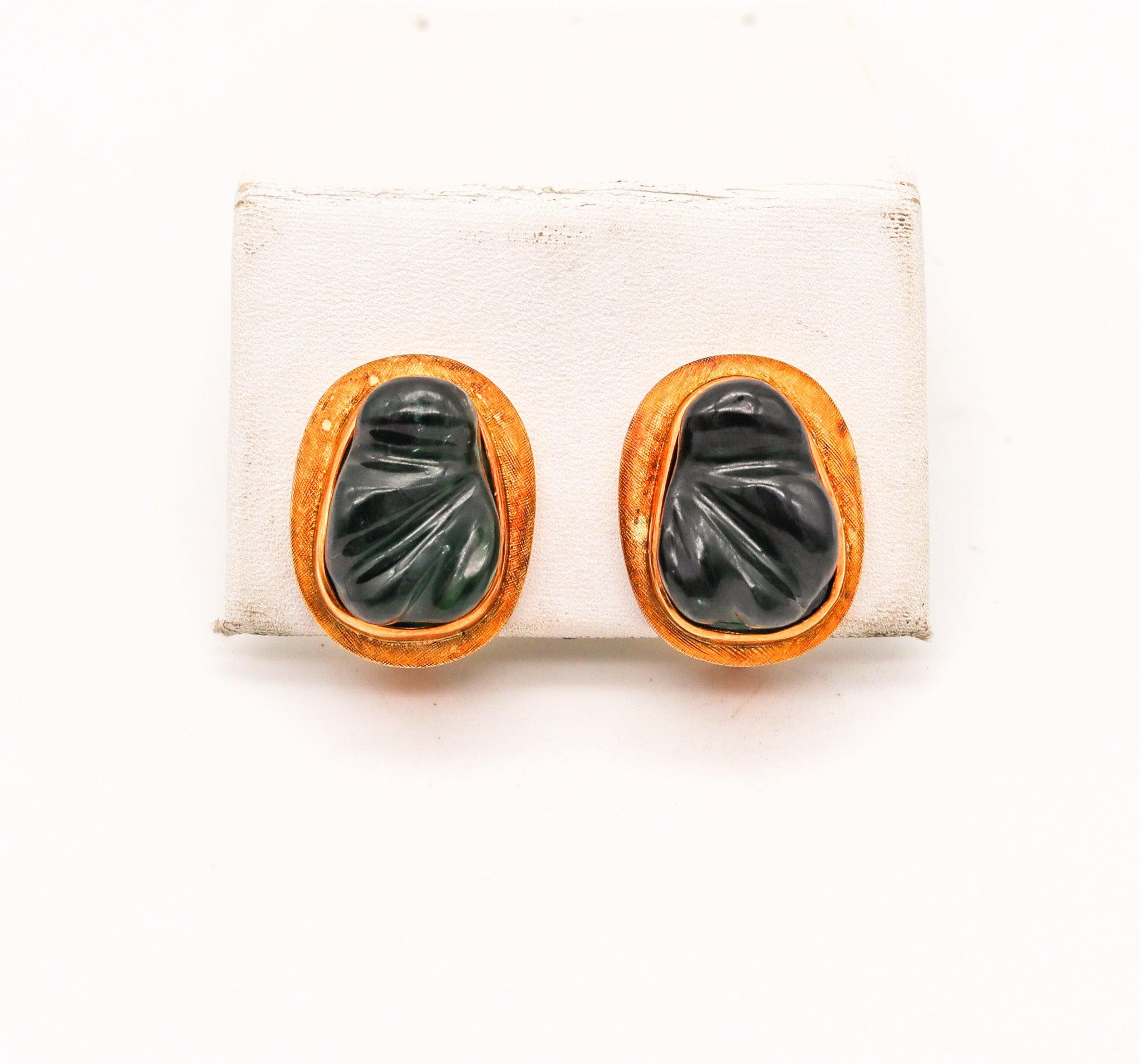 Cabochon BURLE MARX 1970 Forma Livre Pair Of Clips Earrings In 18Kt Gold With Tourmalines