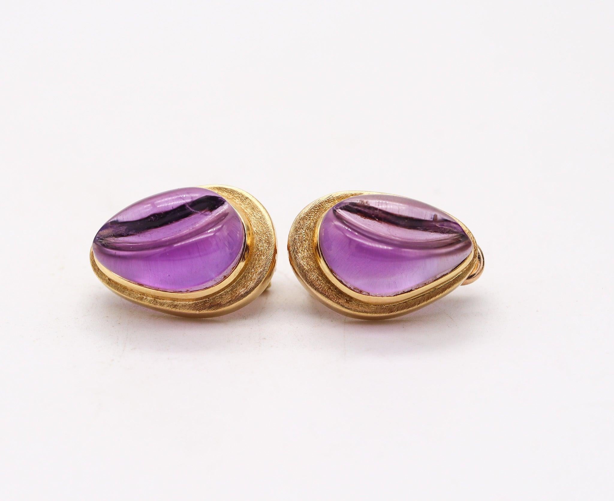 Moderniste Burle Marx 1970 Forma Livre Paire de Boucles d'oreilles en Or 18Kt avec Améthystes violettes en vente
