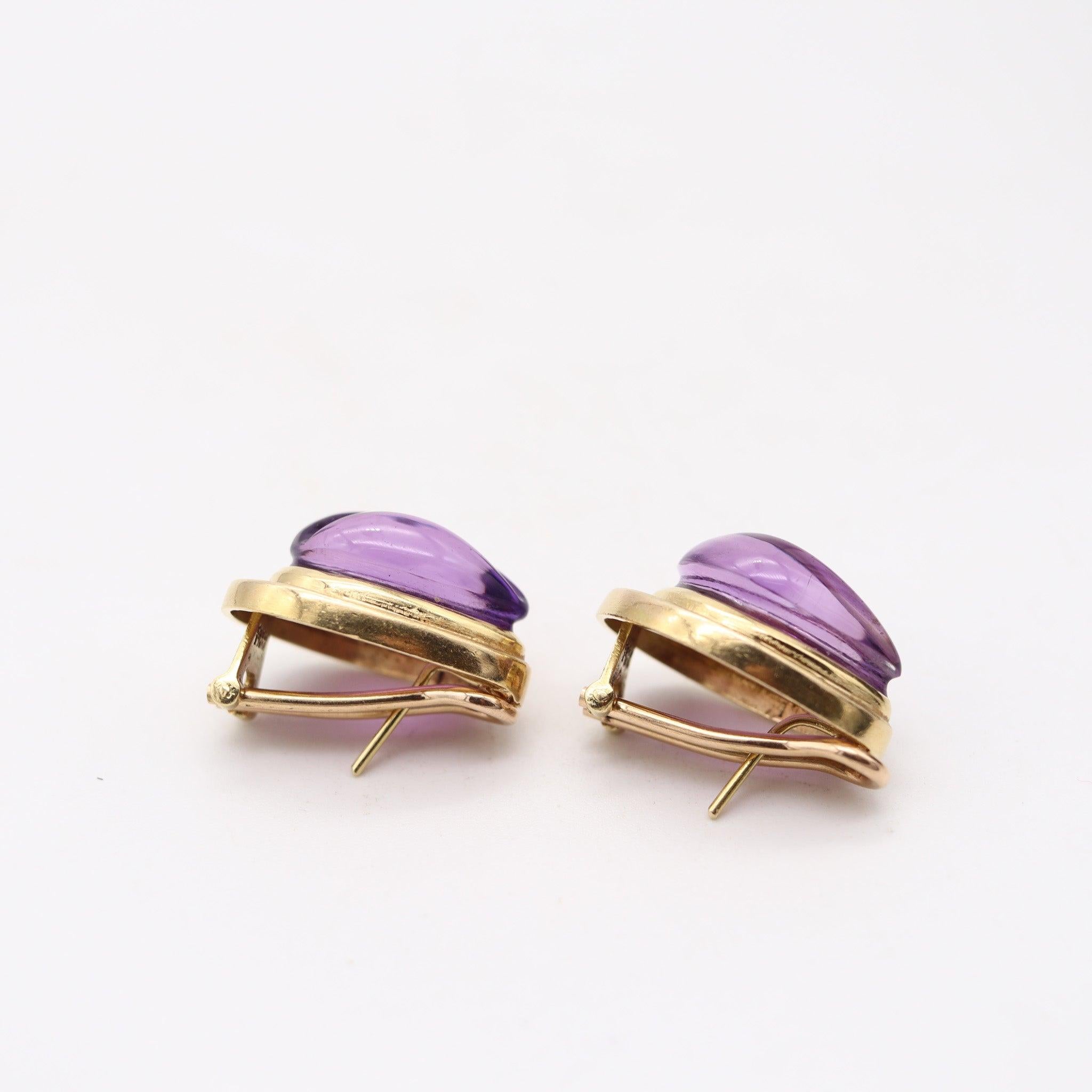 Taille cabochon Burle Marx 1970 Forma Livre Paire de Boucles d'oreilles en Or 18Kt avec Améthystes violettes en vente