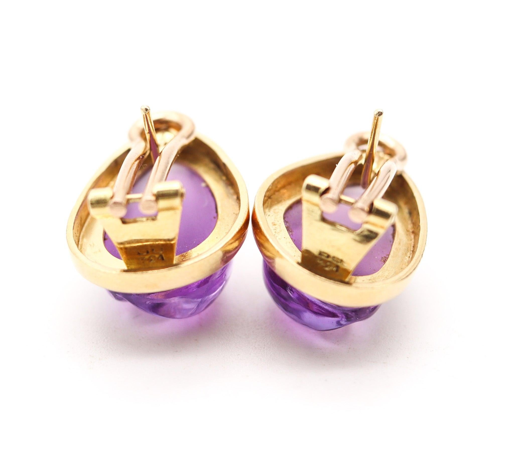 Burle Marx 1970 Forma Livre Paire de Boucles d'oreilles en Or 18Kt avec Améthystes violettes Excellent état - En vente à Miami, FL