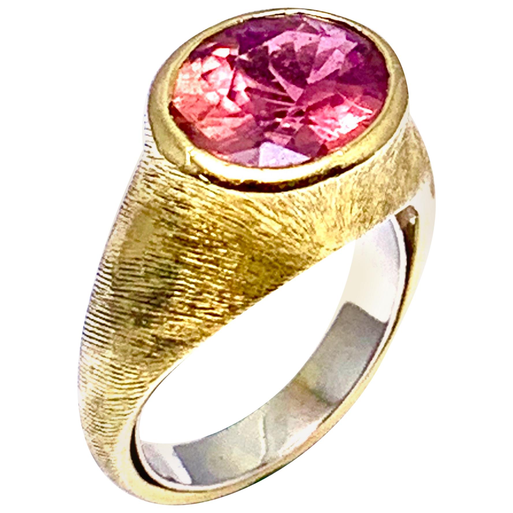 Burle Marx 3.57 Carat Faceted Oval Pink Tourmaline and 18 Karat Yellow Gold Ring