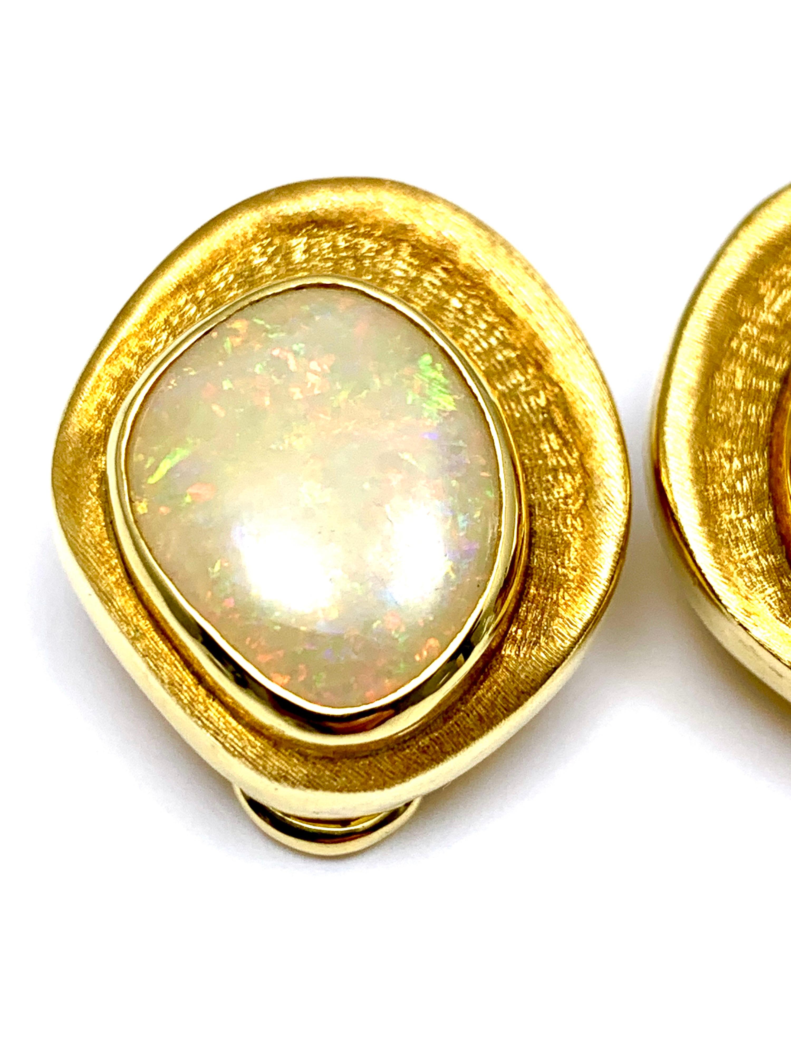Burle Marx 5.97 Carat Cabochon White Opal and 18 Karat Yellow Gold Earrings 2