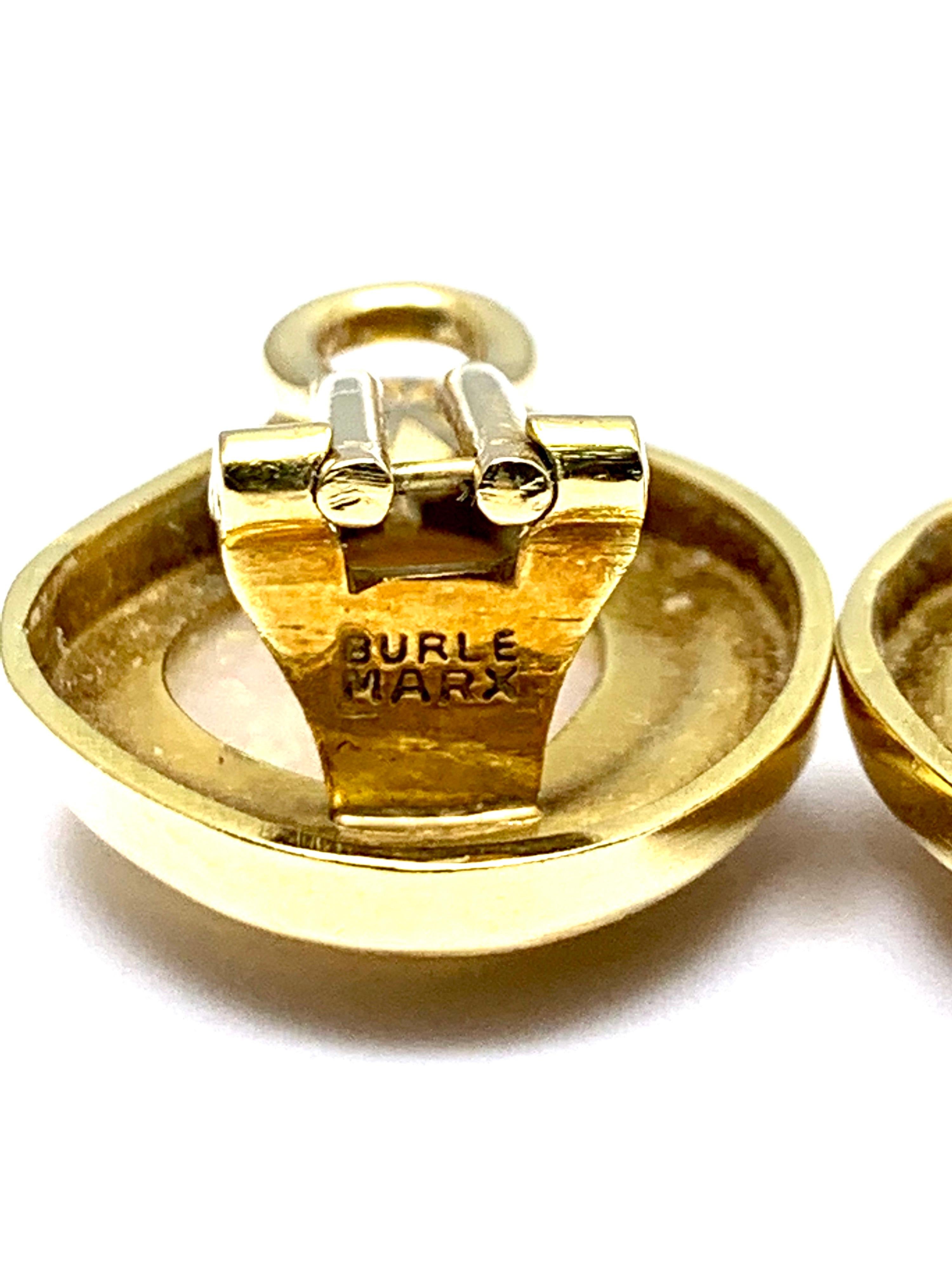 Retro Burle Marx 5.97 Carat Cabochon White Opal and 18 Karat Yellow Gold Earrings
