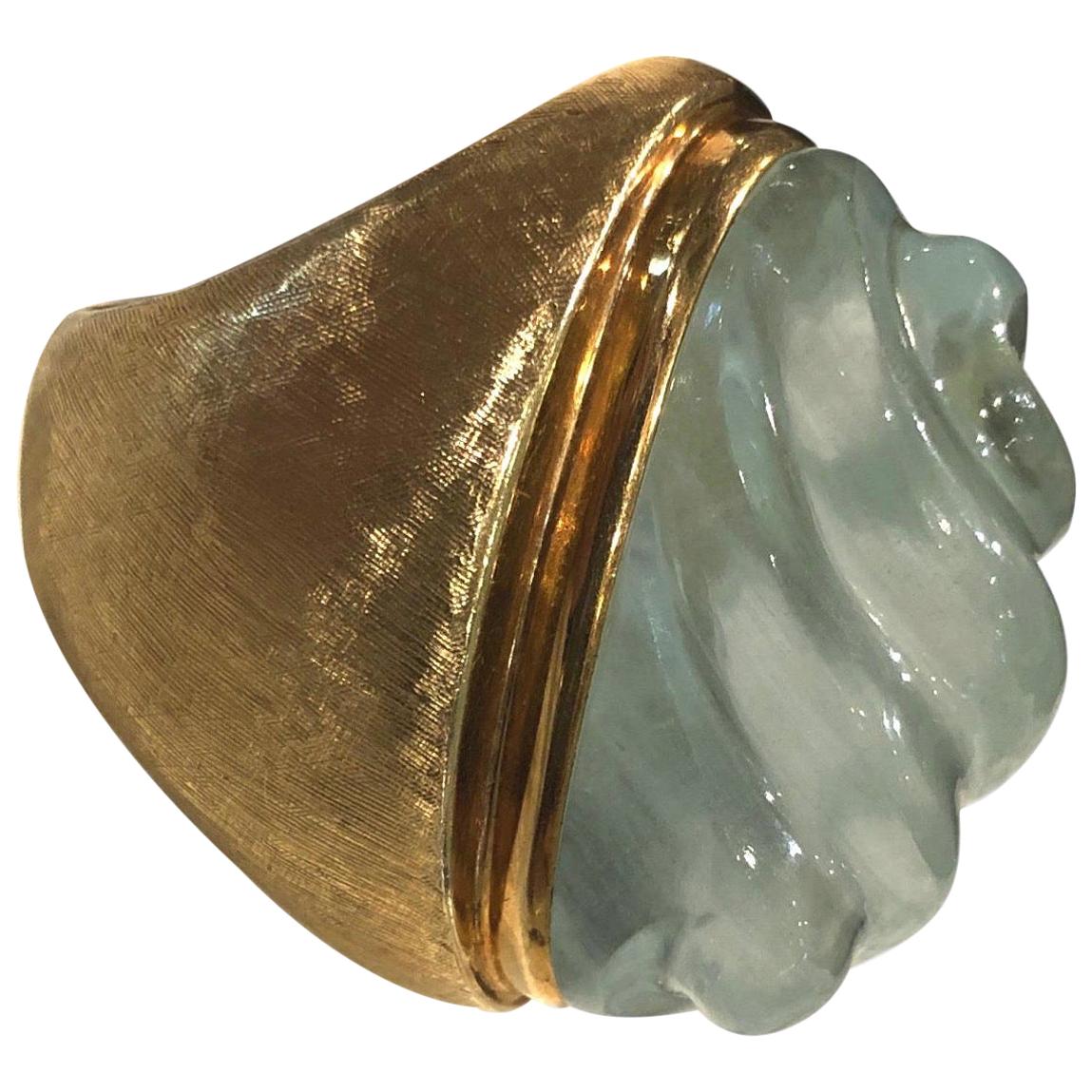 Aquamarine and Gold Forma Livre Ring By Bruno Guidi 