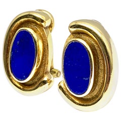 Burle Marx Bezel Set Lapis Lazuli 18 Karat Yellow Gold Clip Earrings