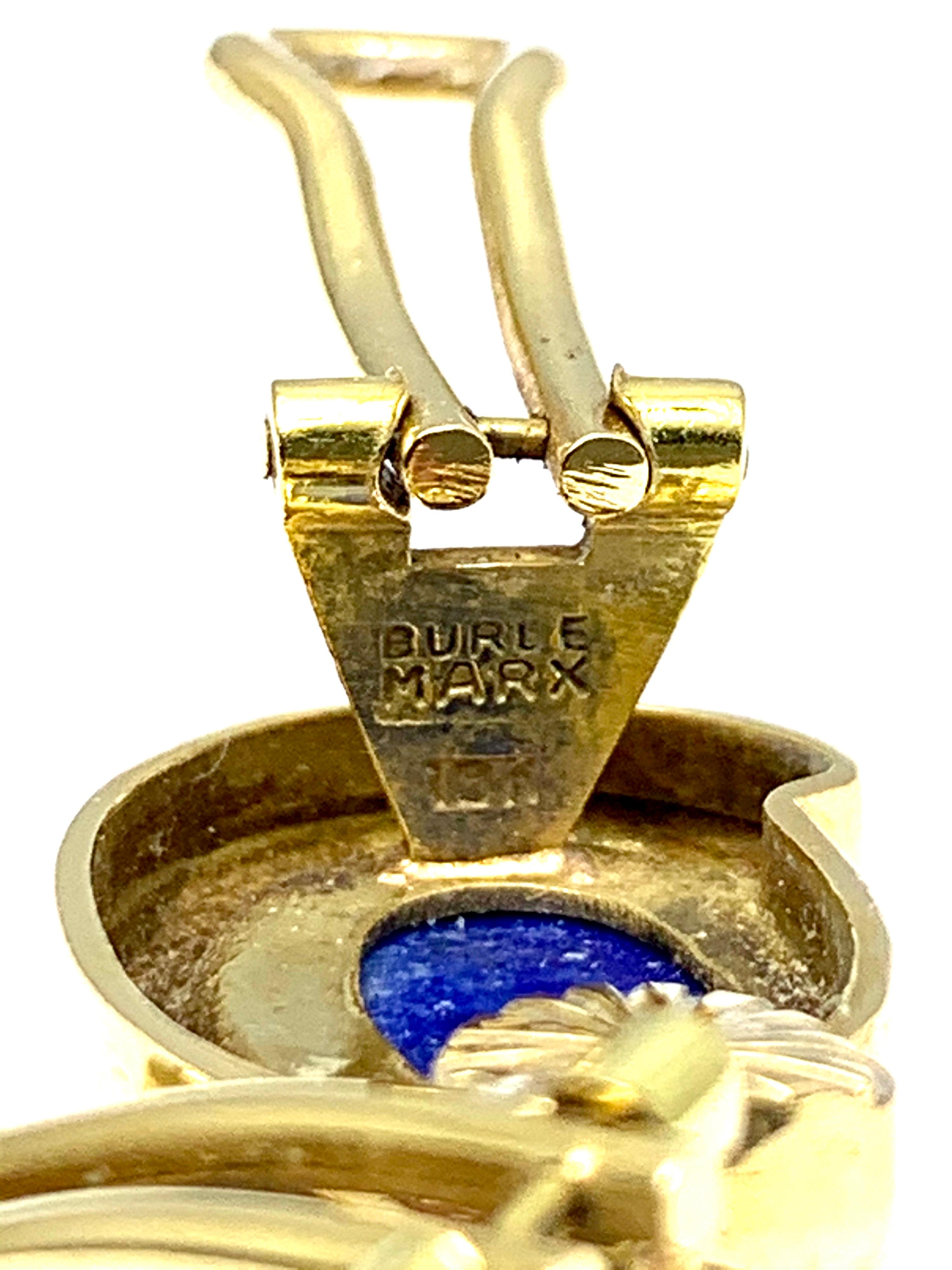 Burle Marx Bezel Set Lapis Lazuli 18 Karat Yellow Gold Clip Earrings In Excellent Condition In Chevy Chase, MD