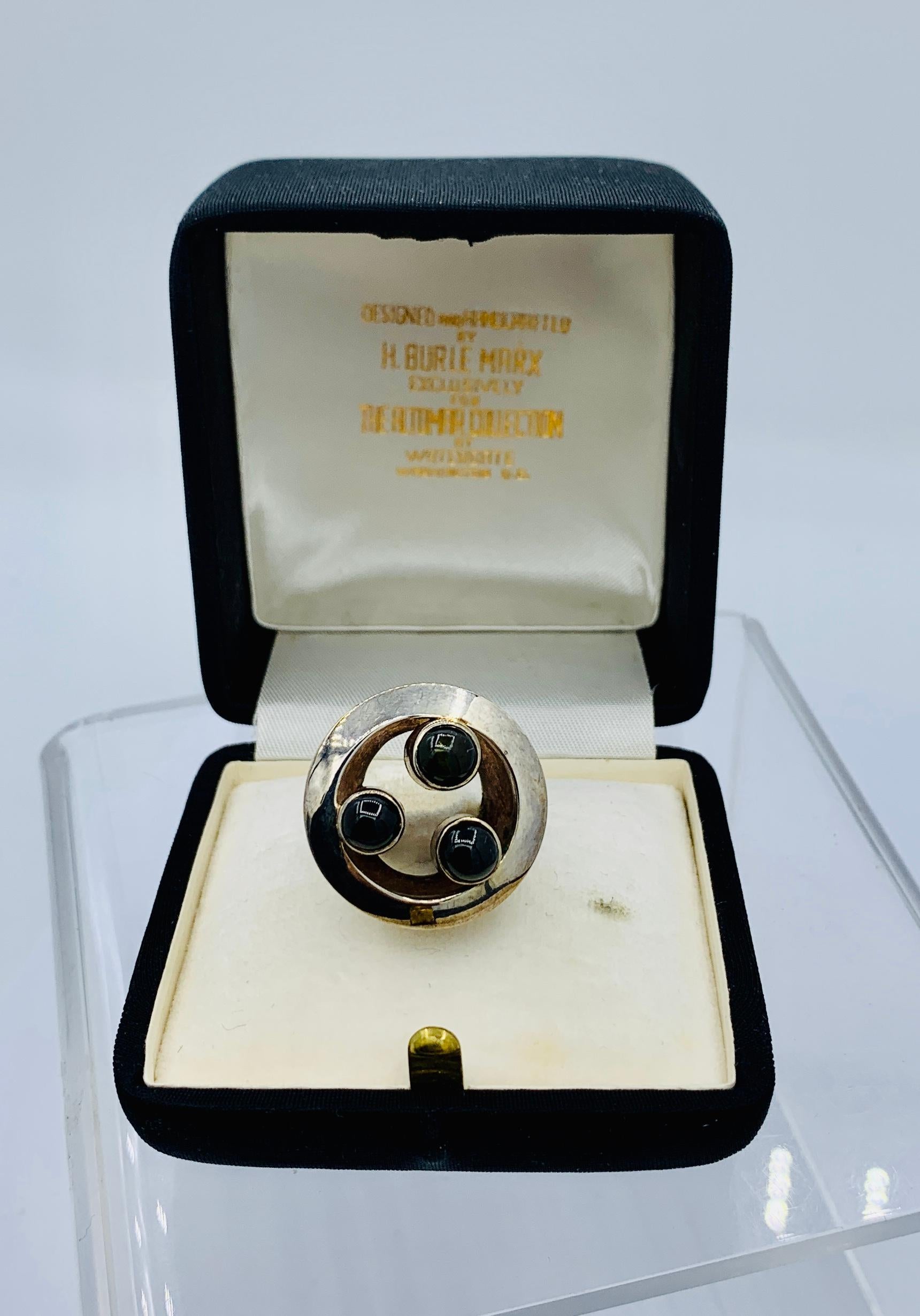 Burle Marx Black Tourmaline Ring Mid-Century Modern Sterling Silver Original Box For Sale 1