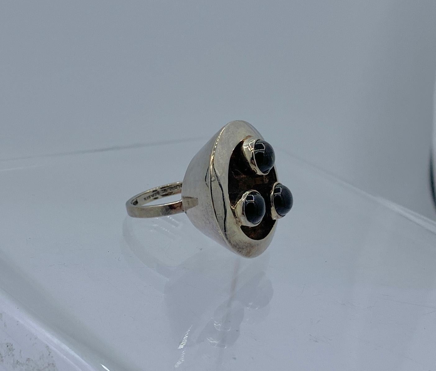 Burle Marx Black Tourmaline Ring Mid-Century Modern Sterling Silver Original Box For Sale 3