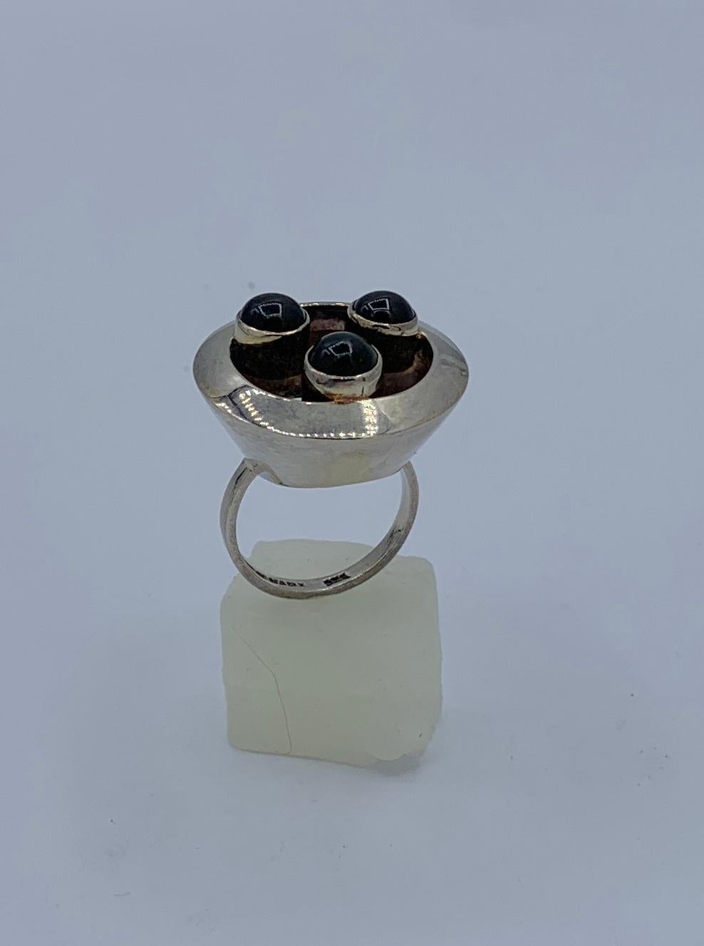 Modernist Burle Marx Black Tourmaline Ring Mid-Century Modern Sterling Silver Original Box For Sale